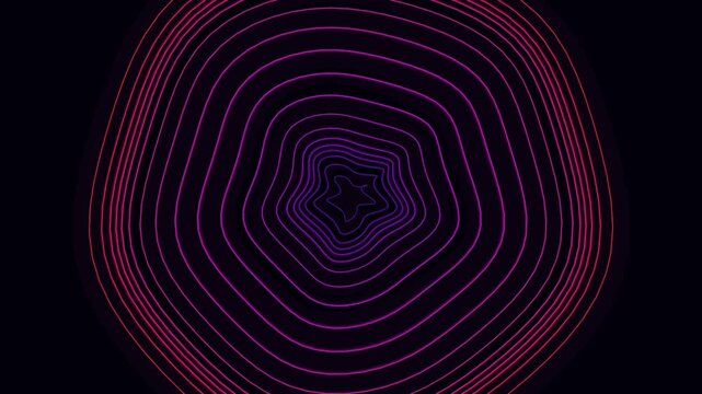 Abstract neon pentagon shapes pulsing from center creating hypnotic tunnel visual effect for modern digital art background motion graphic design element video.