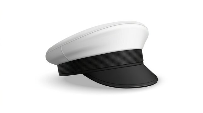 Classic white sailor cap with a black brim and band
