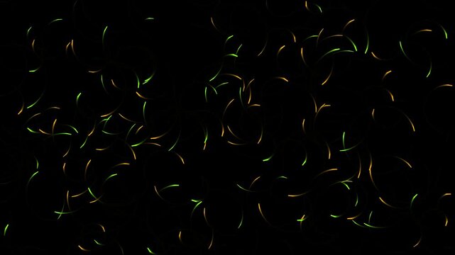 Abstract particle animation with glowing curved lines drifting in dark space seamless motion graphic pattern for futuristic technology backgrounds digital art clip.