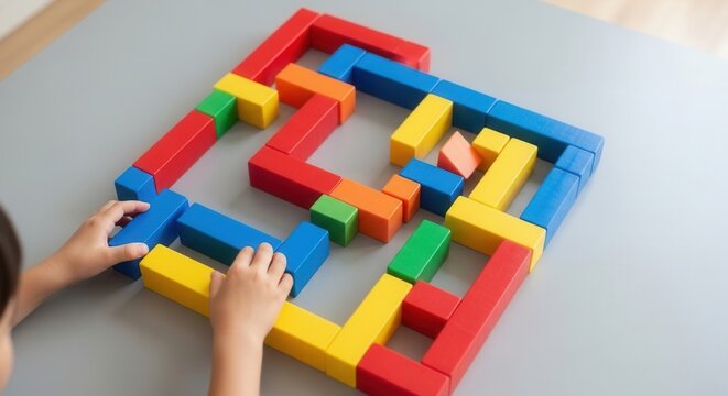 Childs Hands Building Colorful Blocks Abstract Maze
