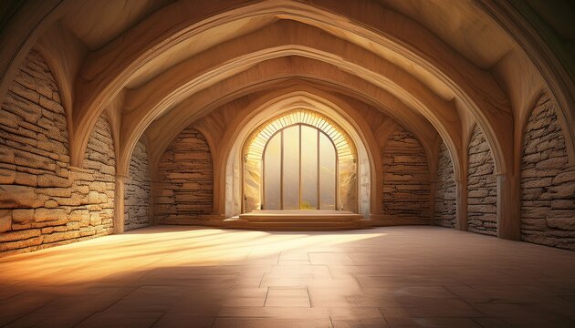 stone vault ceiling interior with curved architecture