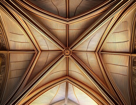 stone vaulted cathedral ceiling with radial arches