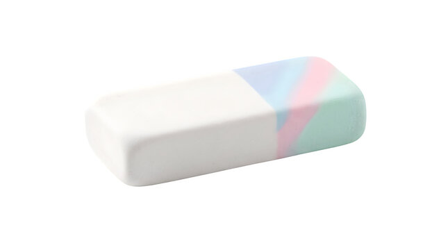 Pastel colored rubber eraser on white background, school stationery supply, colorful block eraser for drawing and office use