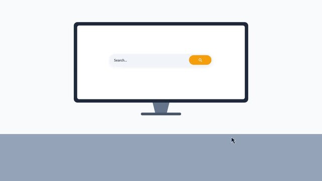 Animated illustration of a golf ball missing a hole and a computer search for golf results.