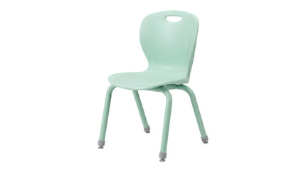Fototapeta premium Mint green school chair, ergonomic plastic classroom seating, modern student desk chair isolated on white background