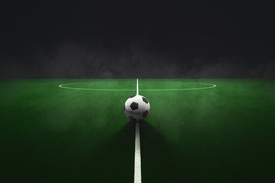 Big textured soccer game field with copy space - center, midfield. Real image with an isolated background.