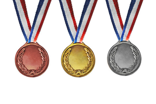 Collection of real gold medals icons isolated on free png background - winner copy space concept