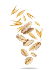 Obraz na płótnie Canvas Oat flakes and oat grains close-up isolated on transparent background