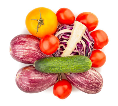 sliced red cabbage vegetable mix path isolated on white top view