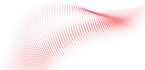 Fototapeta premium Abstract red halftone dot wave background with flowing curves and dynamic futuristic digital pattern