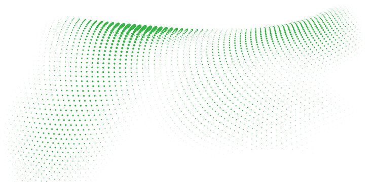 Abstract green halftone particle wave background with flowing dots and futuristic digital motion effect