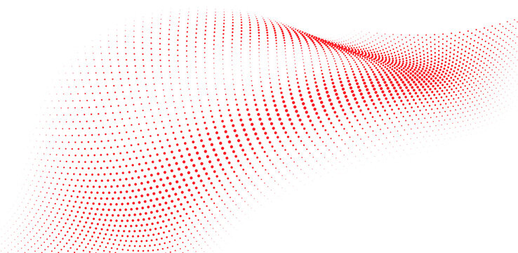 Abstract red halftone dot wave background with flowing curves and dynamic futuristic digital pattern