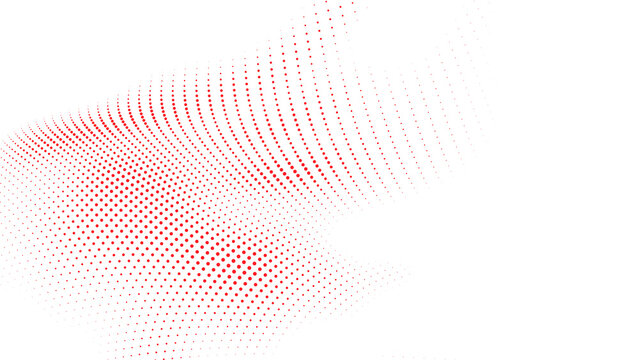 Abstract red halftone particle wave background with flowing dots and dynamic digital texture effect
