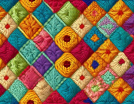 crochet granny square seamless pattern multicolor knitting retro background for textile wrapping