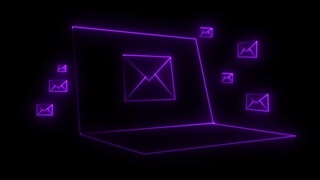 neon message icon animation with black background. glowing neon message icon concept .Massaging or email is an ever changing part of people's daily lives.    message is impotent for is life. 4k .