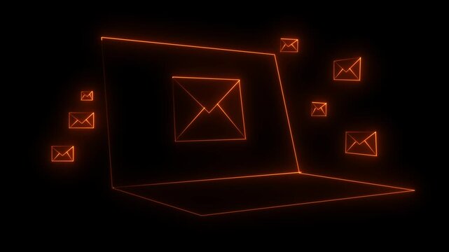 neon message icon animation with black background. glowing neon message icon concept .Massaging or email is an ever changing part of people's daily lives.    message is impotent for is life.