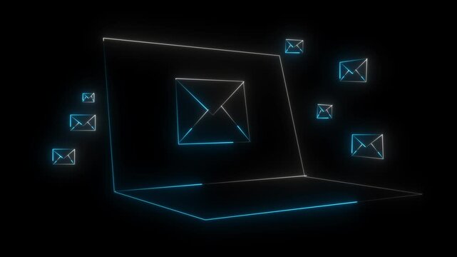 neon message icon animation with black background. glowing neon message icon concept .Massaging or email is an ever changing part of people's daily lives.    message is impotent for is life.4k video.
