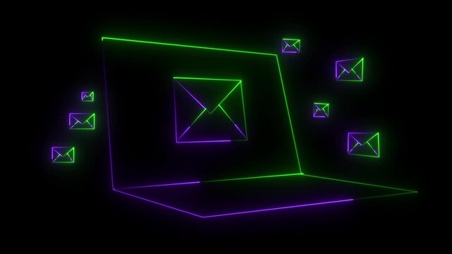 neon message icon animation with black background. glowing neon message icon concept .Massaging or email is an ever changing part of people's daily lives.  message is  impotent for is life.