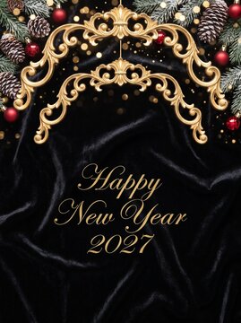 Elegant Happy New Year 2027 Greeting on Black Velvet