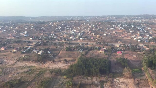 Aerial view flying over Mwanza in Tanzania