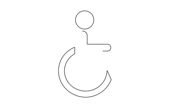 Continuous line drawing animation of international symbol of access on white background.