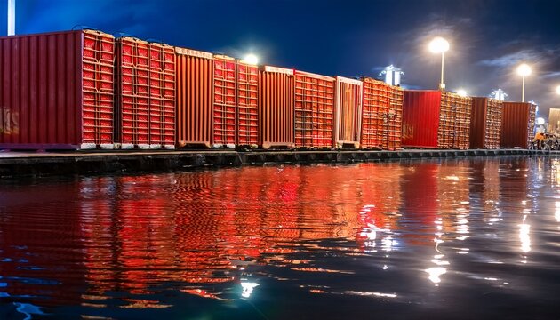 strawberry crate handoff at night cold chain dock featuring wet reflections