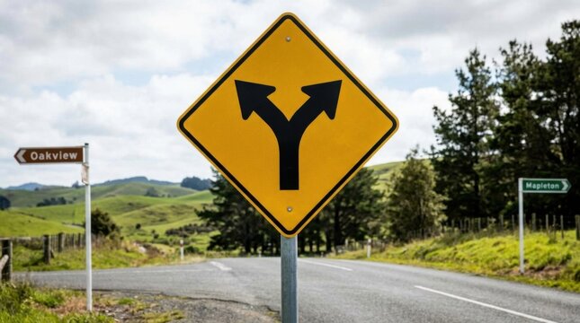 Fork In The Road Sign Suggesting Diverging Paths And Destinations