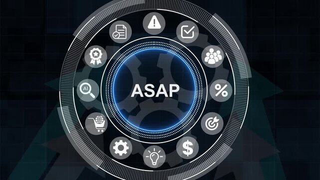 ASAP Efficient Processes and Quick Action,As Soon As Possible: Business Operations Concept,Rapid Execution and Project Management Network. 3d Motion graphics