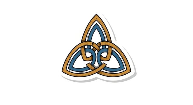Celtic Trinity Knot Symbol Sticker - Triquetra Symbol with Blue and Gold Colors on White Background