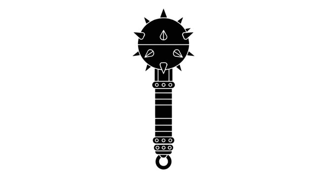 Vector illustration of black silhouette of a spiked mace weapon on a transparent background