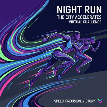 Dynamic Vector Art Night Run Race Athletes Speeding Through Abstract City Lights