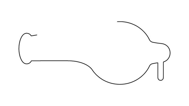 Continuous line drawing animation of simple sports whistle forming on white background.