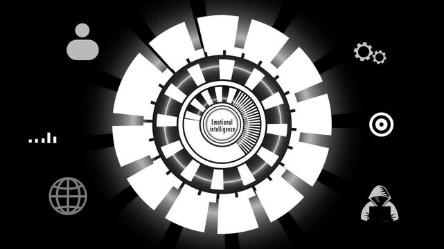Human-centric intelligence framework illustrating awareness, empathy and adaptive decision making through emotional intelligence within a connected digital environment.4k motion graphics video