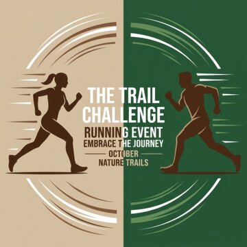 Dynamic Trail Running Event Design Featuring Silhouettes Of Athletes And Abstract Motion Lines