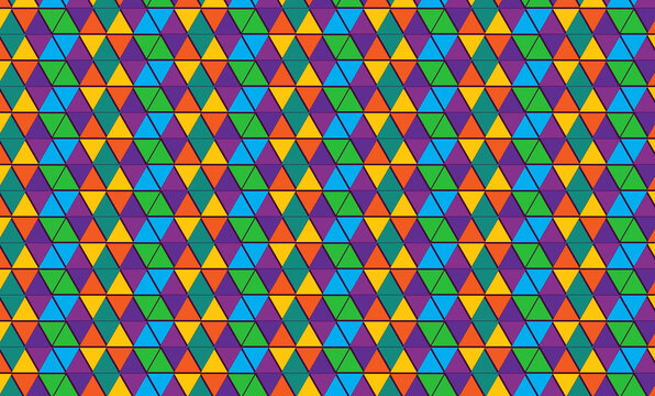 Colorful Geometric Triangle Pattern Mosaic With Repeating Vibrant Hexagon Tiles For Backgrounds