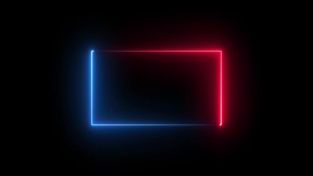 Square rectangle picture frame with two tone neon color motion graphic animation on isolated black background.