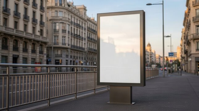 Empty vertical billboard mockup for urban poster displays in a street scene.