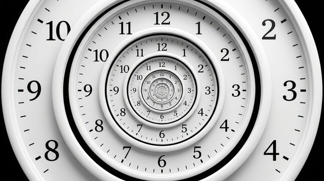 Surreal abstract concept of eternal time using an infinite clock spiral.