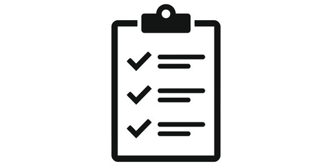 Black clipboard icon with checkmarks representing completed tasks and survey results in a professional minimalist flat business style. © Jpeg shop opened