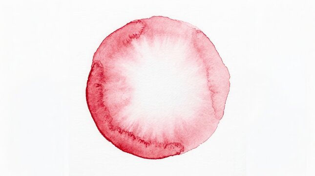 Watercolor red circle with saturated pigment and bright center isolated template.