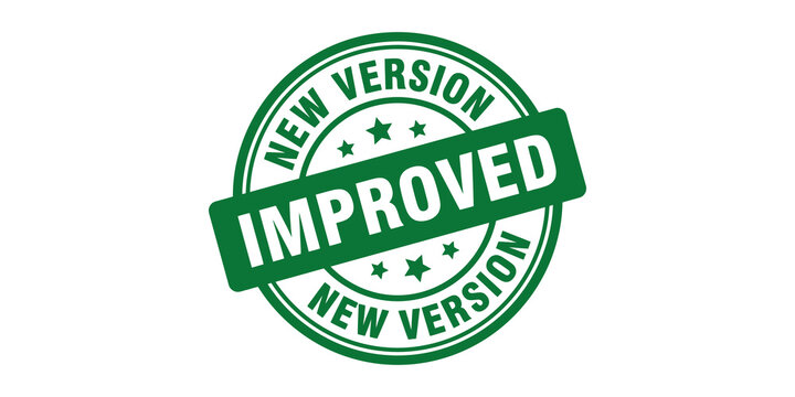 Green improved new version stamp with stars, denoting an updated and enhanced product or service, excellent for product launches.
