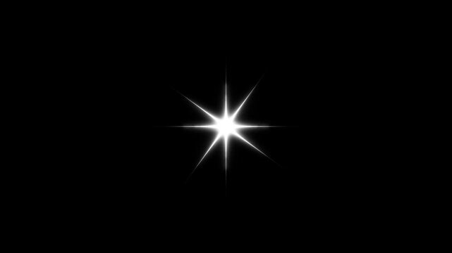 Star twinkling animation, single star glitter, glowing shinning twinkle stars, sparkling star twinkle glitter white cartoon doodle animation on black background, twinkle stars animation.4k video
