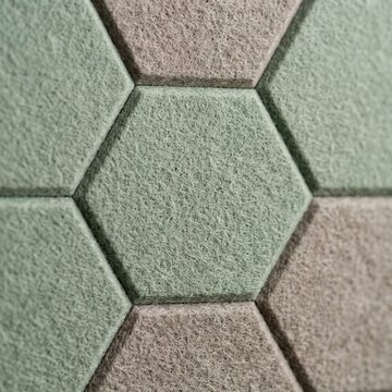 Close up of hexagonal wall panel texture with soft green and beige colors in 2k resolution with detailed close textured, wall panels, beige tones