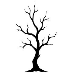 Fototapeta premium Leafless tree silhouette with gnarled branches and trunk for spooky halloween decorations.