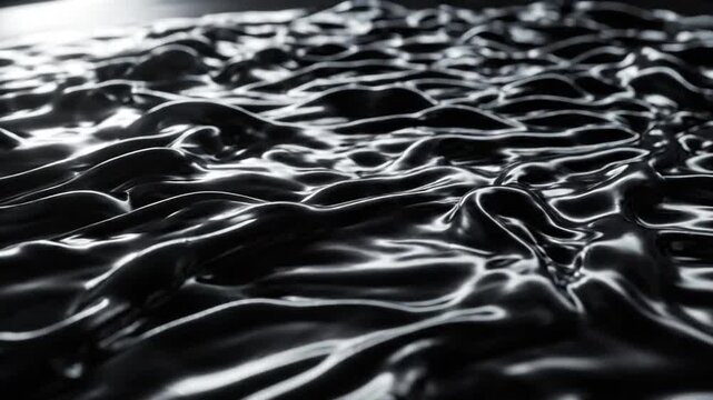 Abstract black liquid with bright reflection and surface ripples
