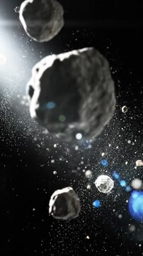 Asteroid belt floating in space