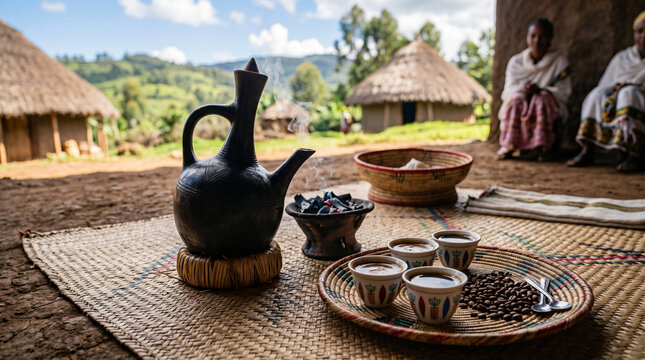 Traditional Ethiopian Coffee Ceremony with Jebena.