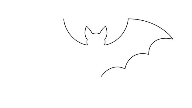 Continuous line drawing of flying bat silhouette isolated on clean white background motion.