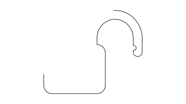 Continuous line drawing of open padlock symbol animation minimalist motion graphics loop.