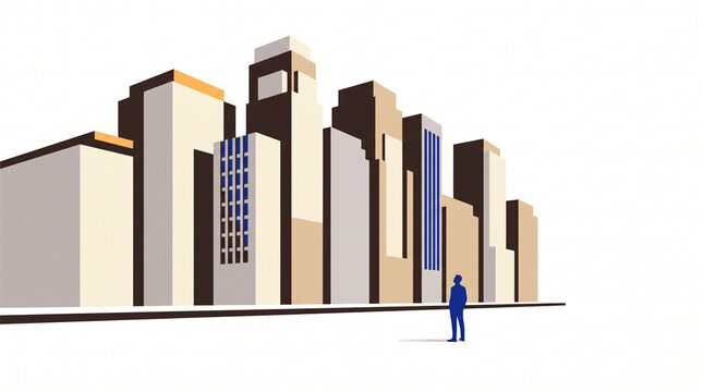 Abstract city skyline with silhouette of a person standing  